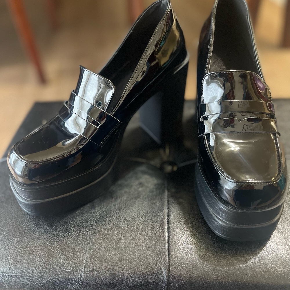 Black Patent Leather Platform Loafers